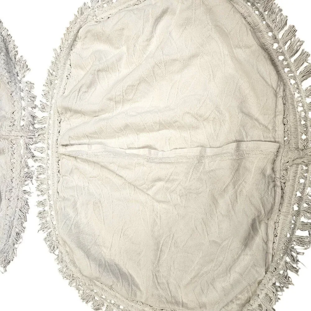 Chenille Pillow Shams Set of 2 White Cotton Standard 20X28 Fringe Floral Cottage